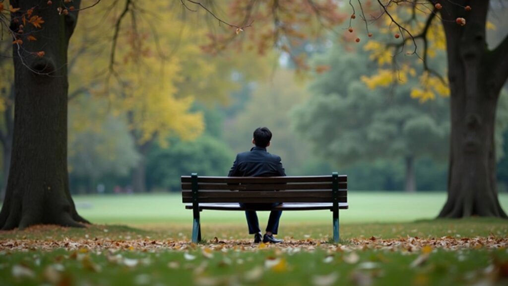 Person sitting alone on a park bench