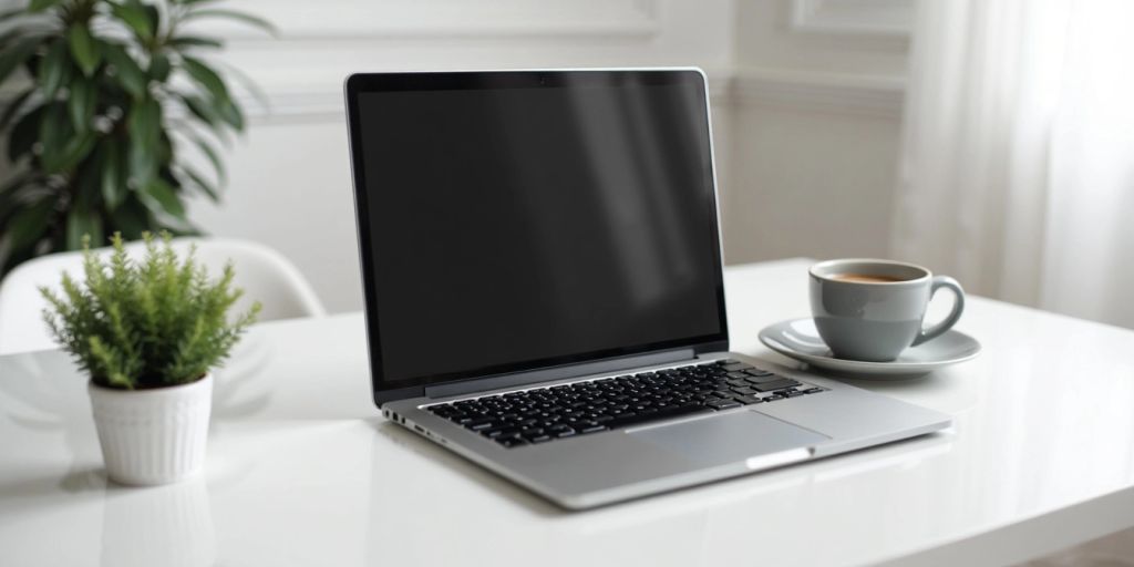 Minimalist workspace with laptop and coffee