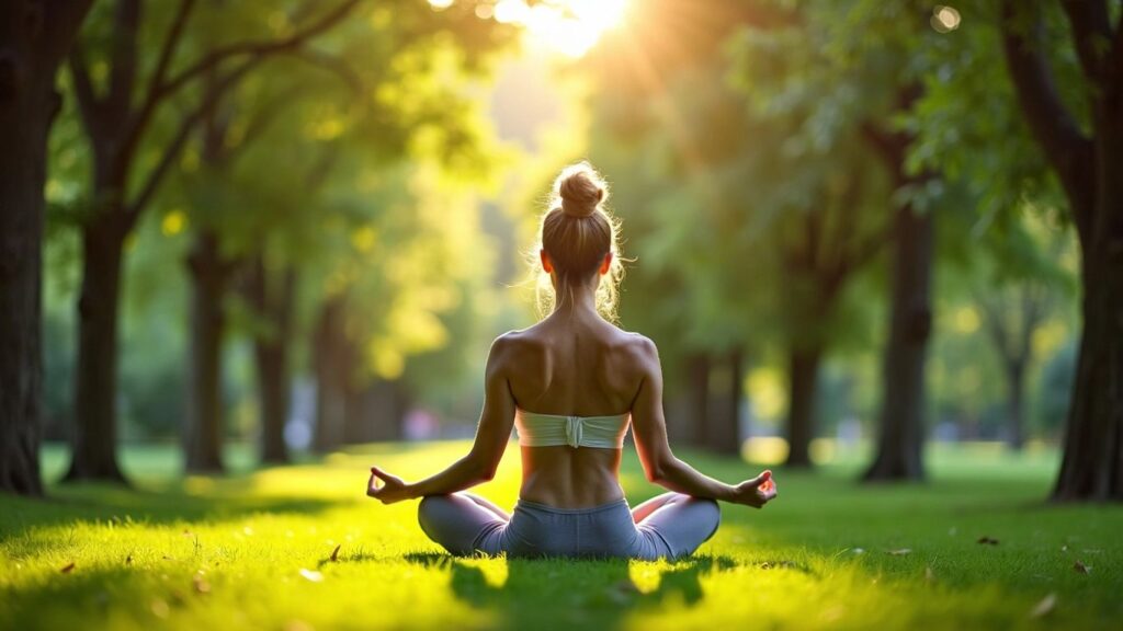 Person meditating in a green park