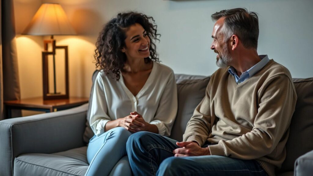Person talking to therapist on a couch
