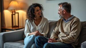 Person talking to therapist on a couch