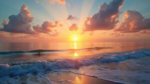 Serene sunset over calm ocean waves
