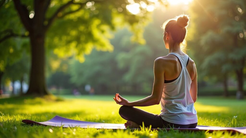 Person meditating in a serene park