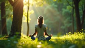 Person meditating in a peaceful forest